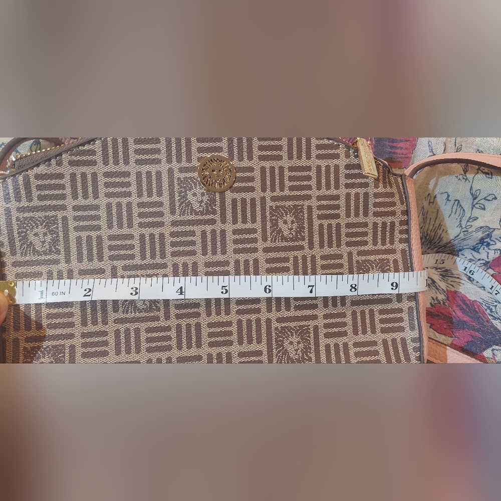 Anne Klein Tan and Pink Patterned Shoulder Bag with Gold Medallion - Picture 7 of 10